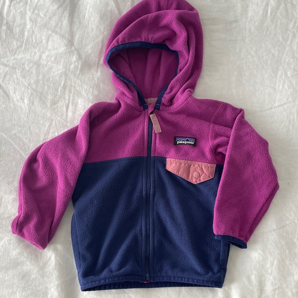 Patagonia Kids' Fleece Hoodie in Pink and Navy